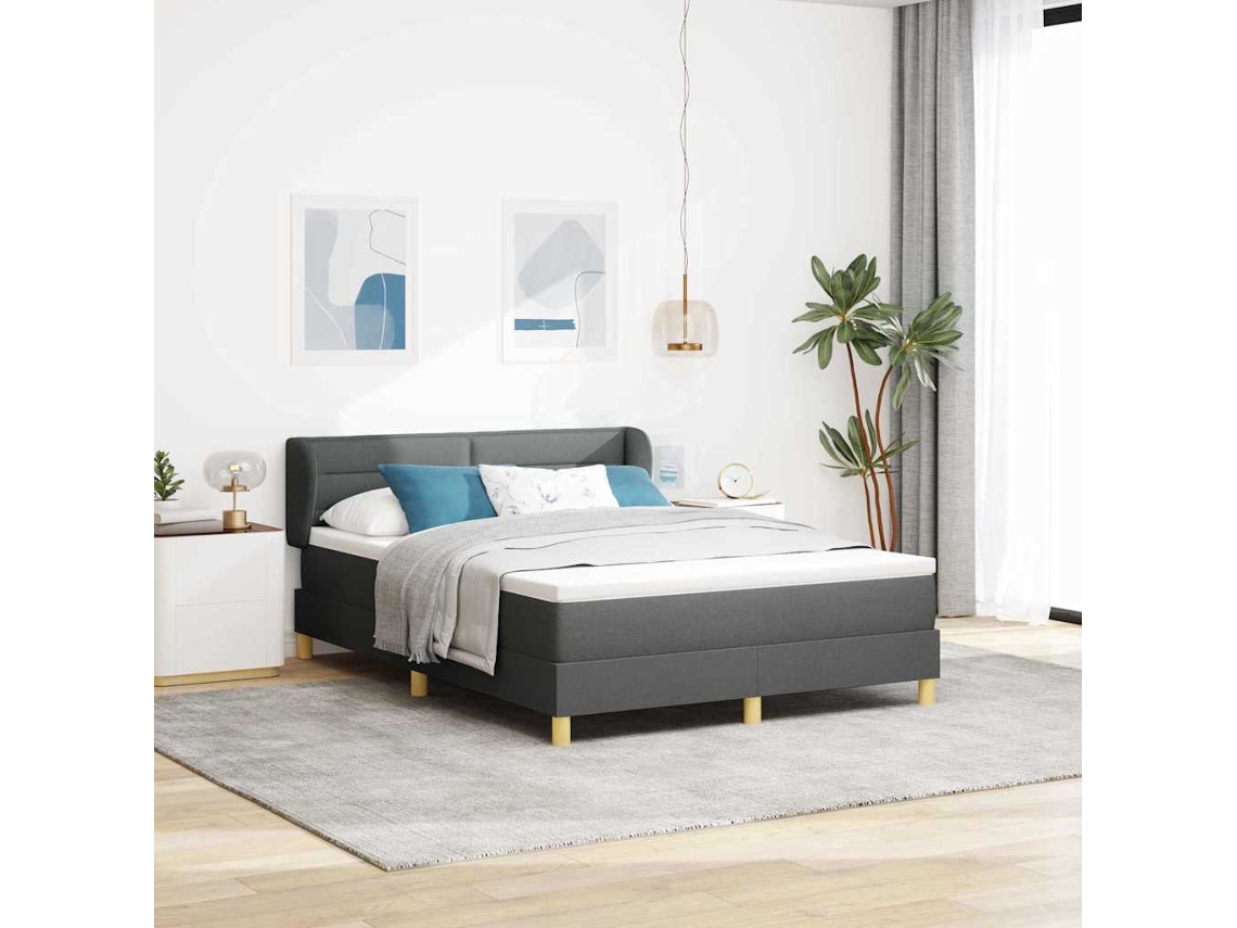 Vidaxl Cama Box Com Colchão Cinzento Escuro 140 X 200 Cm Tecido