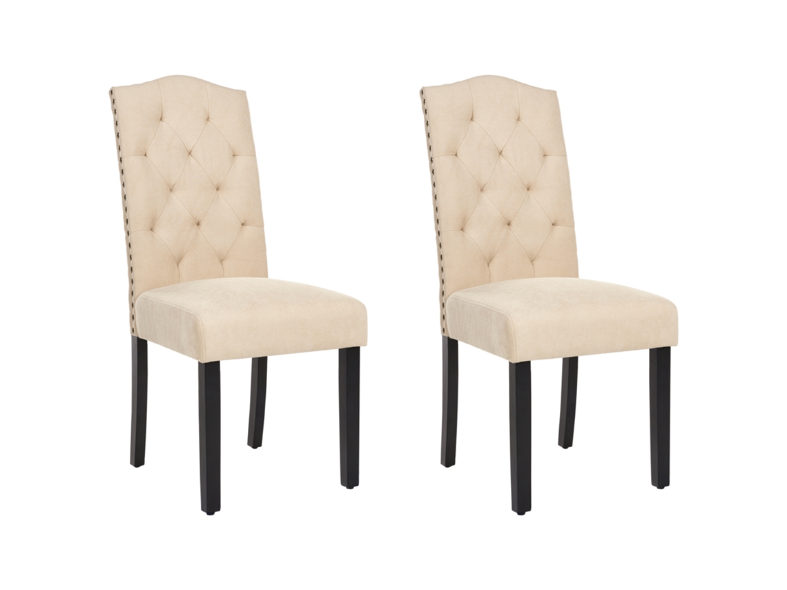 Cadeiras Com Capitonê E Encosto Alto Beliani Shirley De Tecido Creme 47x62x103