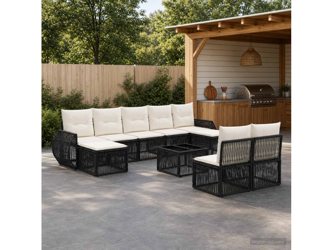 Vidaxl Conjunto De Sofá De Jardim 10 Pcs Preto E Branco Creme Vime Pe