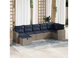 Vidaxl 7 Pcs Conjunto Sofás P/ Jardim C/ Almofadões Vime Pe Cinzento
