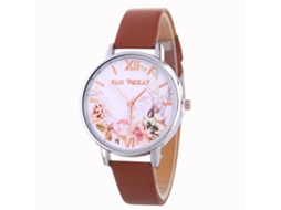 Relógio de Pulso Feminino de Quartzo com Pulseira de Couro Pu Estilo Simples com Mostrador Redondo Café