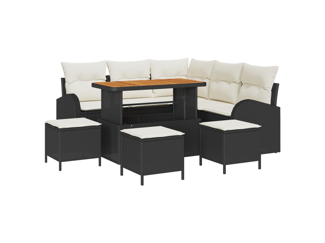 Conjunto 9 Sofá De Jardim Vidaxl Preto Vime Pe (110 X 55 X 71 Cm)