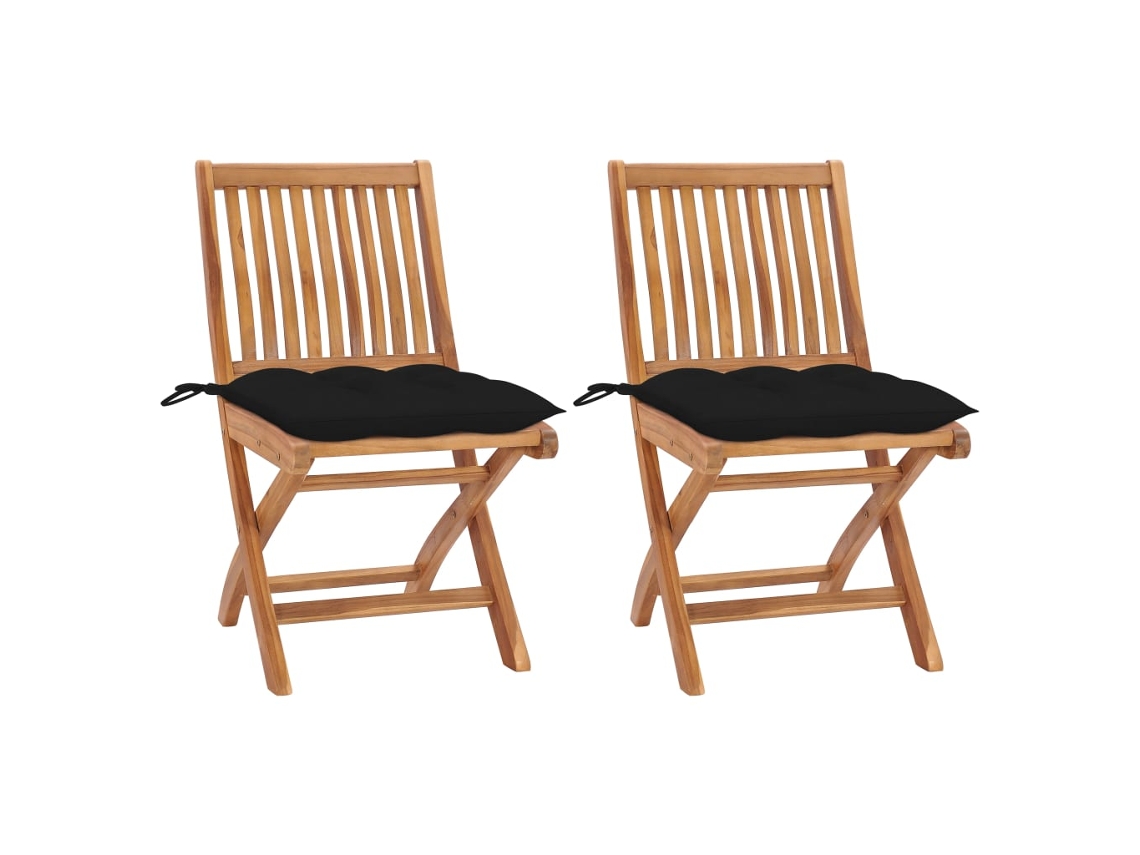 Conjunto 2 Cadeira de jardim VIDAXL Preto Teca (46.5x58x88 cm)