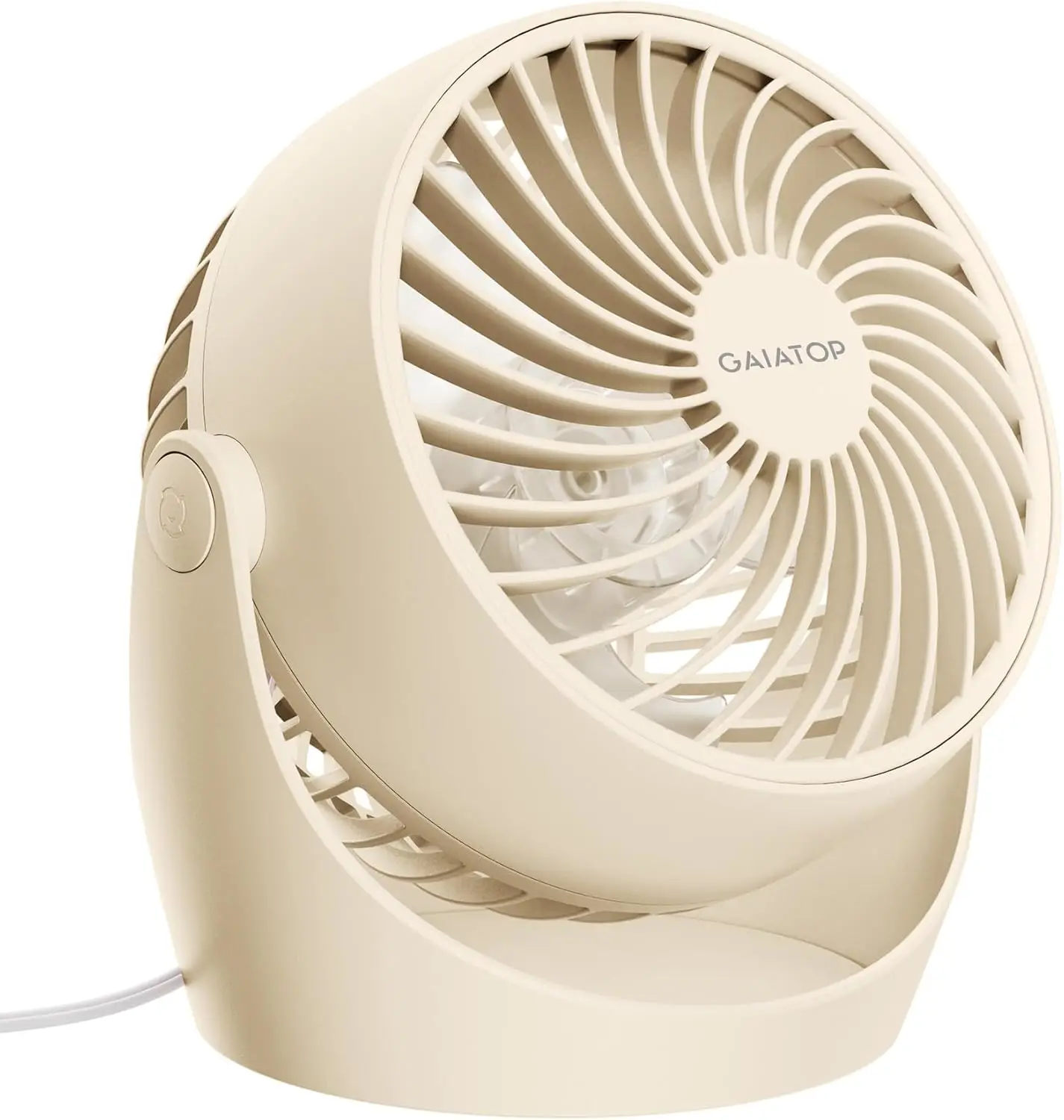Ventilador De Mesa Elétrico Portátil Bege De 5 Polegadas Com 3 Velocidades E Inclinação Ajustável A 360° Para C
