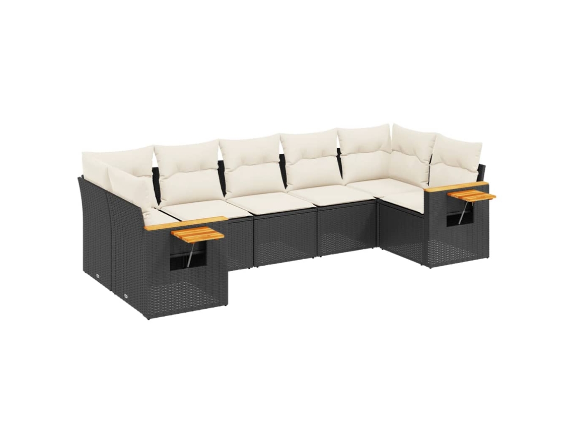 Conjunto 7 de sofás p/ jardim c/ almofadões VIDAXL vime PE preto