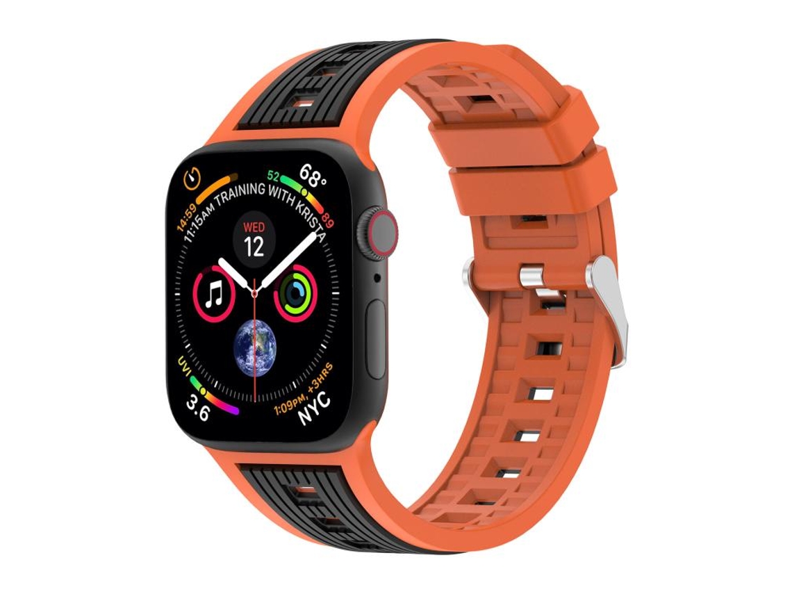 Bracelete para Apple Watch 46/49/45/44mm Silicone com Listras Verticais em Dois Tons Laranja + Preto XIAOMOYU