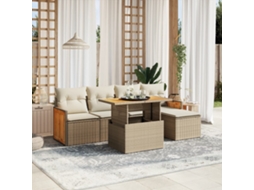 Vidaxl 6 Pcs Conjunto De Sofás P/ Jardim Com Almofadões Vime Pe Bege