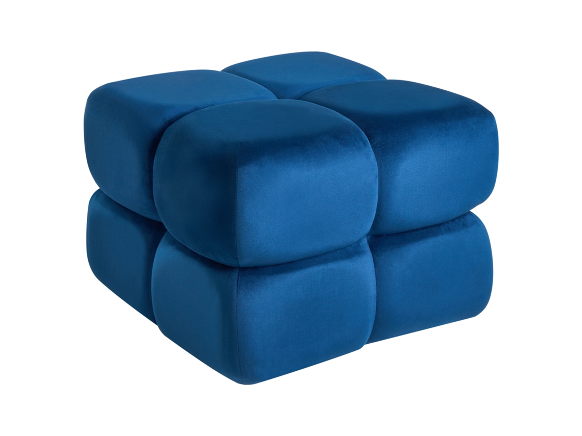Reposapiés Grande En Forma De Cubo Beliani Caliente De Terciopelo Azul 60x60x44