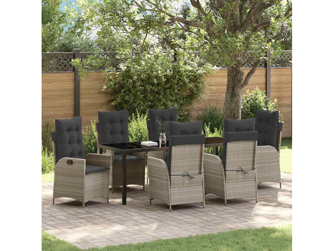 Vidaxl Conjunto De Jantar Para Jardim 7 Pcs Cinzento-claro Vime Pe
