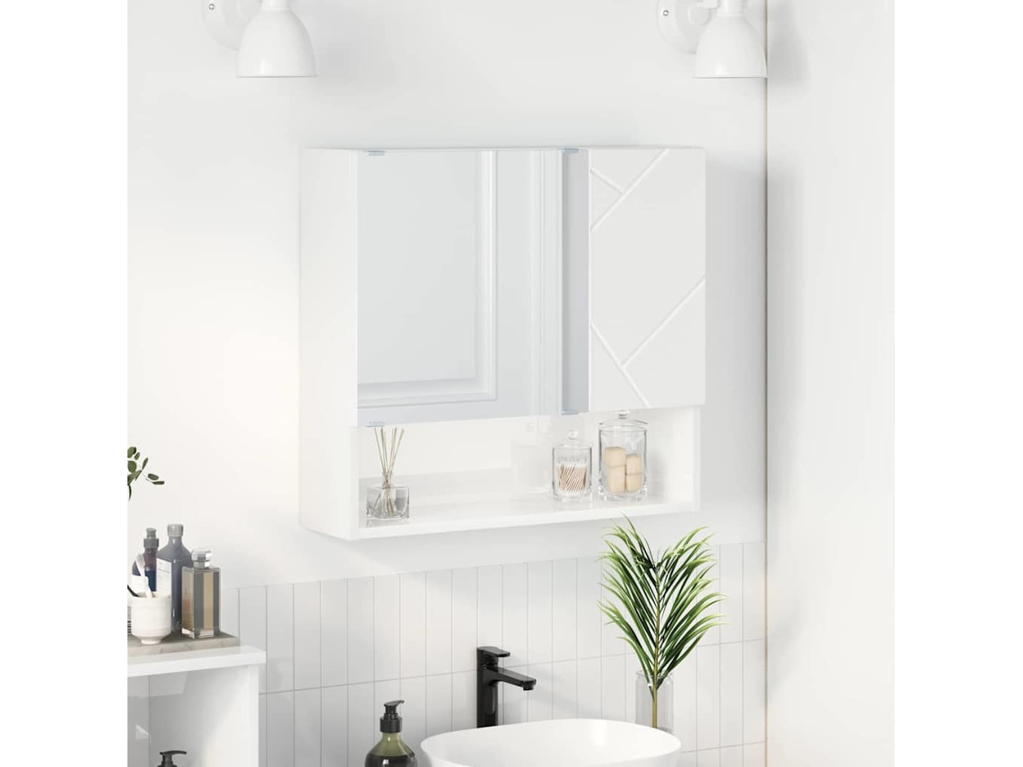 Vidaxl Armário De Espelho Branco Brilhante 59 X 17 X 55 Cm