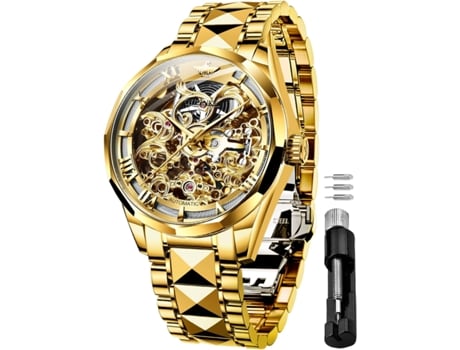 Relógio Mecânico Oco Masculino, Cristal De Safira, Pulseira De Aço De Tungstênio À Prova Dágua Saisiyiky (ouro)