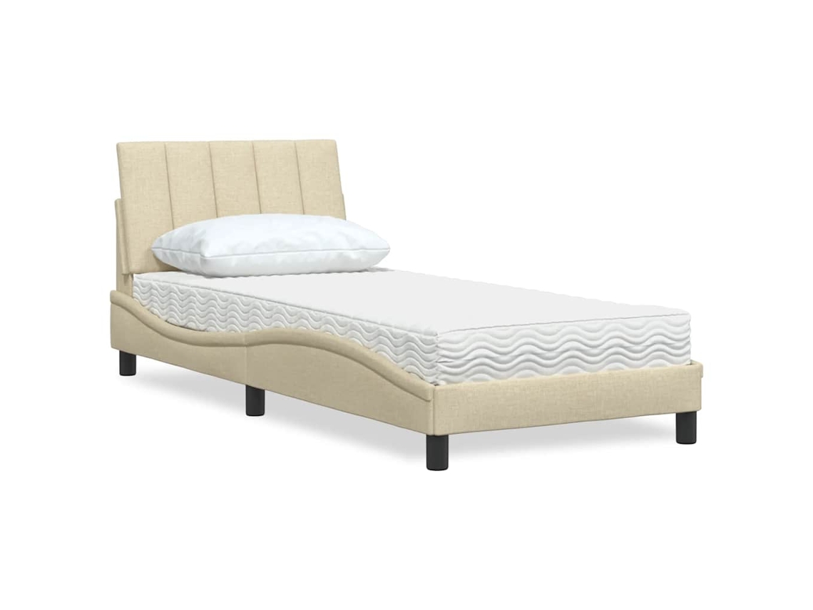 Vidaxl Cama Com Colchão Hanko 90x200 Cm Tecido Cor Creme