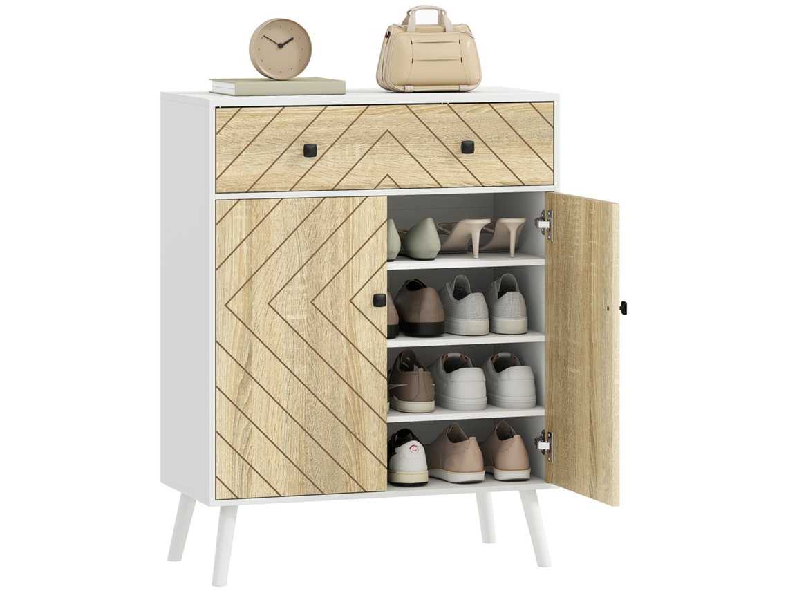 Sapateira Melamina De Madeira Cor Madeira E Branco 75x35x97 Cm Homcom