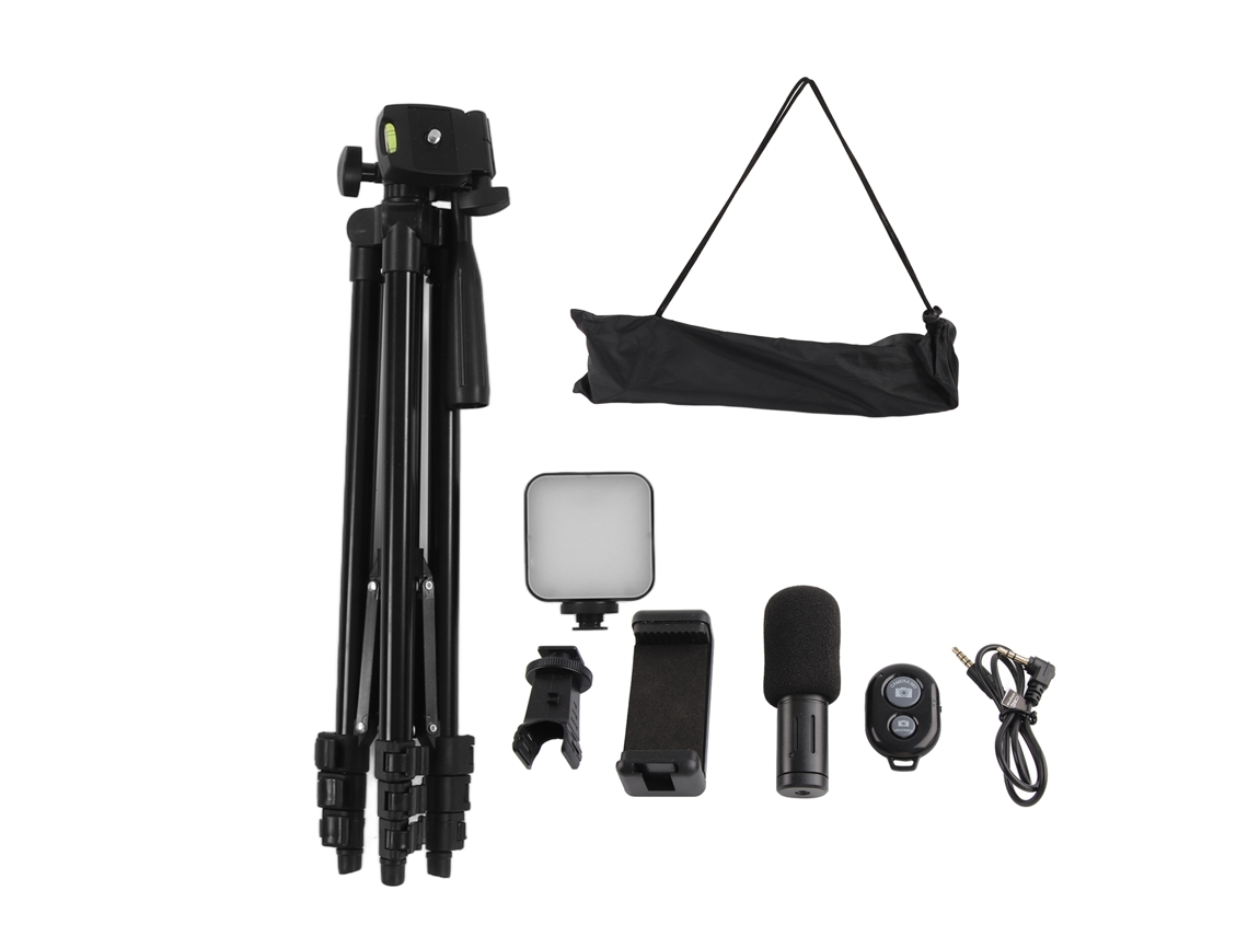 Equipamento De Gravação De Vídeo Com Tripé, Microfone, Luz De Preenchimento Led E Rotação 360 Graus