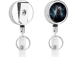 Porta-crachá retrátil com clipe para cinto e argola chaveiro, bobinas de metal resistentes para cartões de identificação.