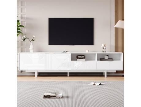 Móvel Tv Boêmio Branco Com Decoração Geométrica Moderna E Amplo Espaço Panshiyuan (200x40x51cm)