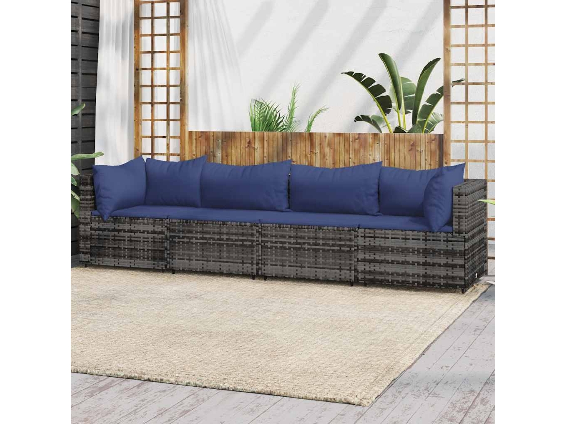 Pcs Conjunto Lounge De Jardim C/ Almofadões Vime Pe Cinza Dkd Home Decor