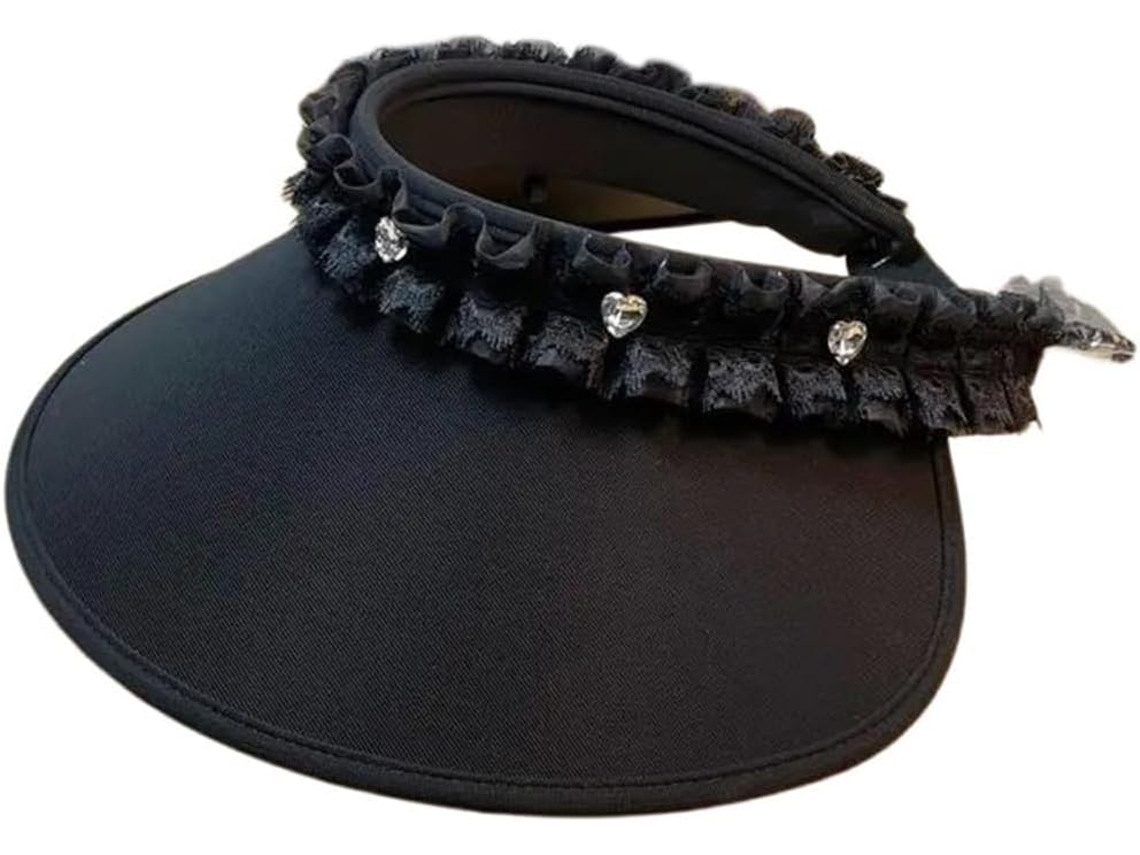 Chapéu de Sol Feminino Elegante, Feito À Mão Com Renda, Acessório Para Festa Na Praia, Preto, Tamanho Único.