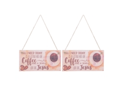 2 Peças de Placa Pendente com Design de Letras em Inglês para Lar, Restaurante e Cafeteria