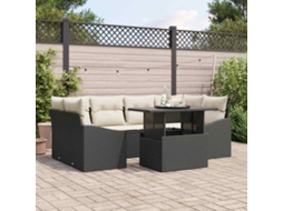 Vidaxl Conjunto De Sofá De Jardim 7 Unid. Preto Vime Pe