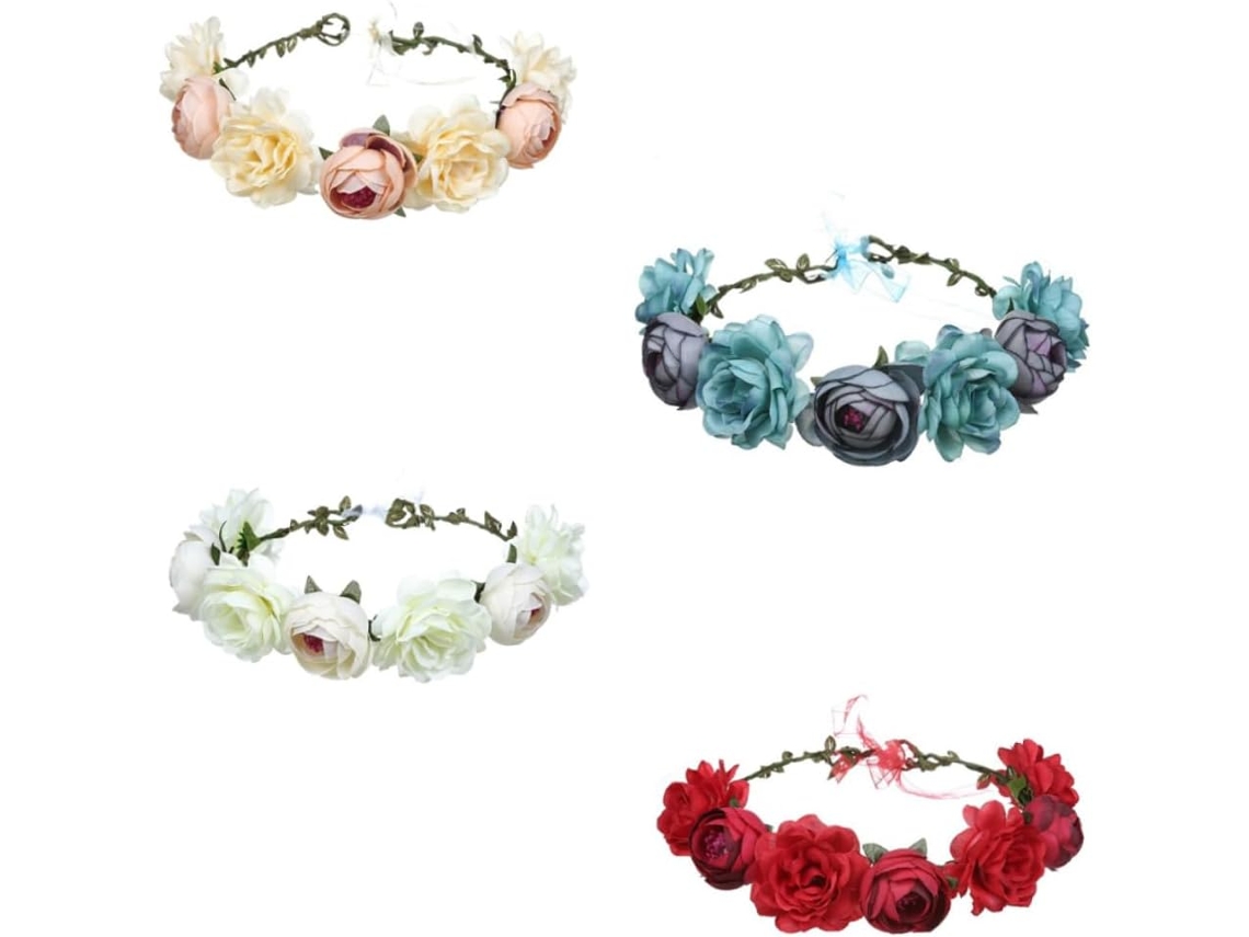 Conjunto De 4 Faixas De Cabelo Decorativas Para Noivas Com Rosas Artificiais, Feitas De Tecido Macio E Resistente.