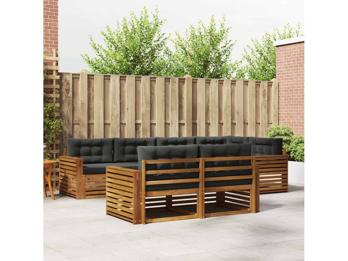 Vidaxl Conjunto De Sofás Para Exterior 7 Unid. Natural E Antracite