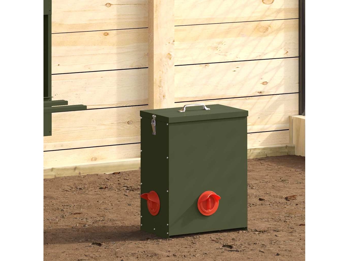 Vidaxl Comedouro Para Galinha Verde-azeitona 32,5 X 20,5 X 43 Cm 25 Kg