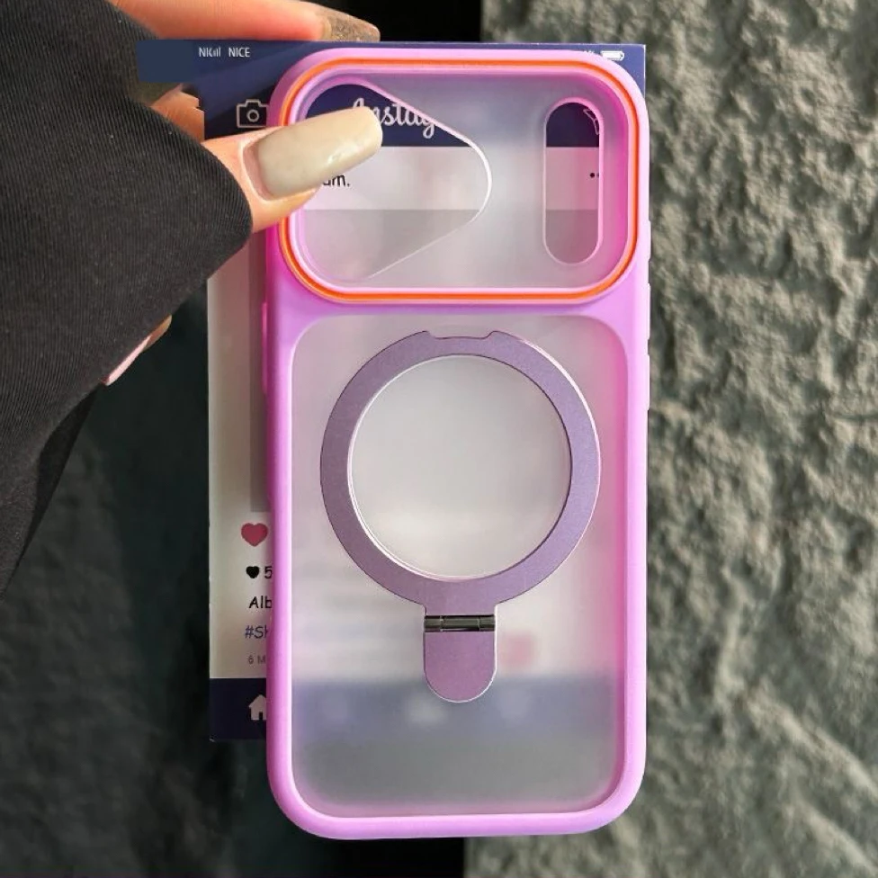 Capa Para Celular Com Suporte Magnético Dobrável Em Metal Magsafe (roxa Para Iphone 15)