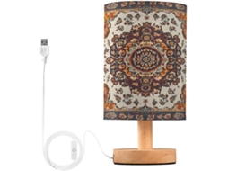 Abajur De Cabeceira Com Estampa Étnica Para Quarto, Luminária De Cabeceira Led, Luminária De Leitura Com Portas Usb E