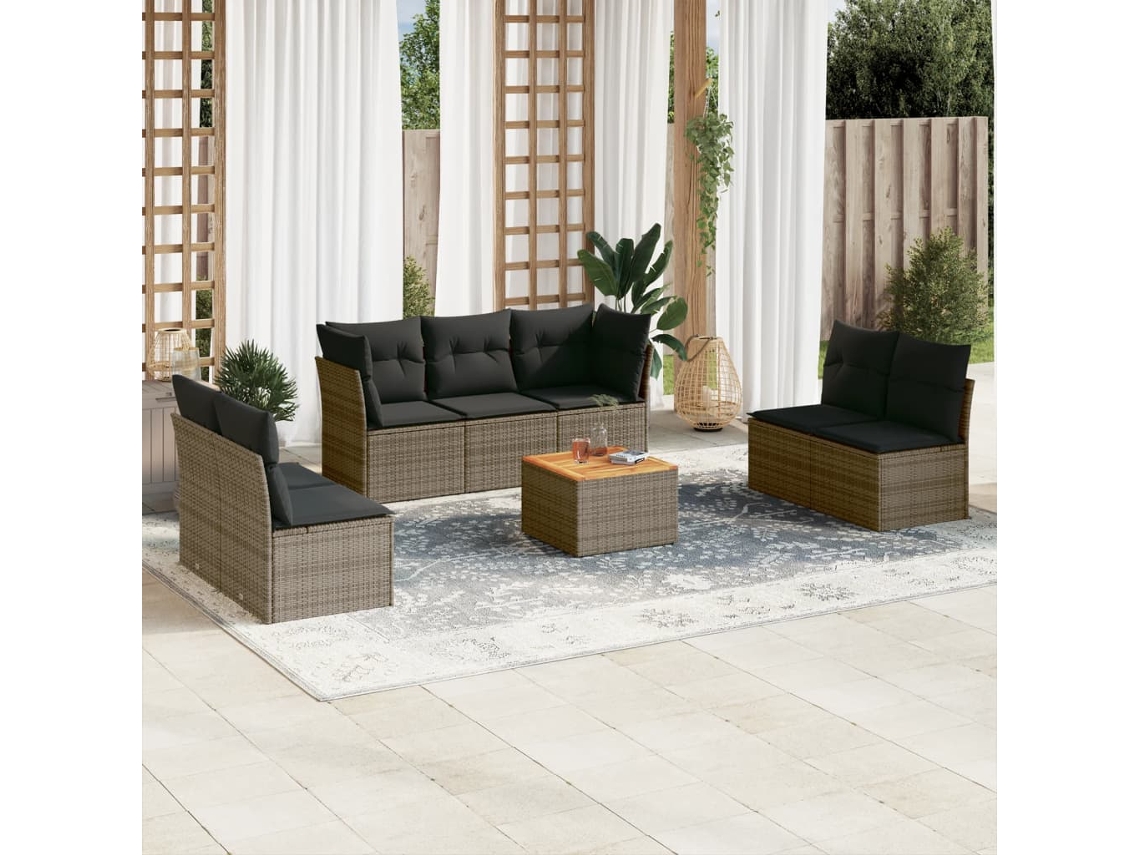 Jogo de Sofá Jardim 8 Peças C/ Almofadões Vime Pe Cinza Dkd Home Decor