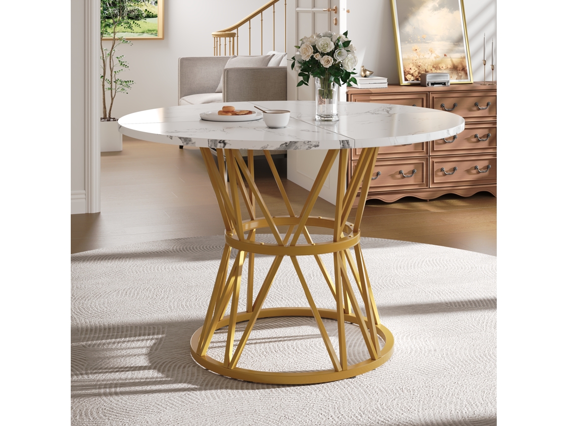 Mesa Jantar Redonda Mesa Centro 4 Pessoas, Elegantes Pés Metal Para Sala Jantar E Sala De Estar