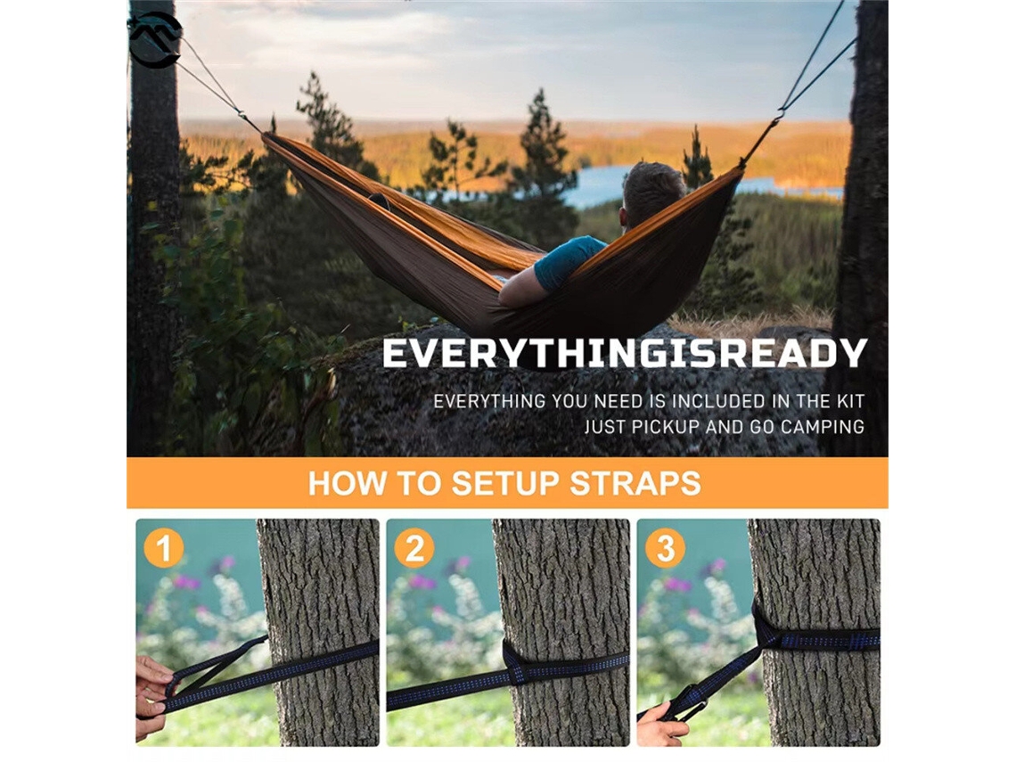 Rede De Paraquedas Portátil Preta Ipree 270x140cm Para Camping Sobrevivência Uso Externo E Interno Ideal Para Quintal Pátio Trilhas E Viagens