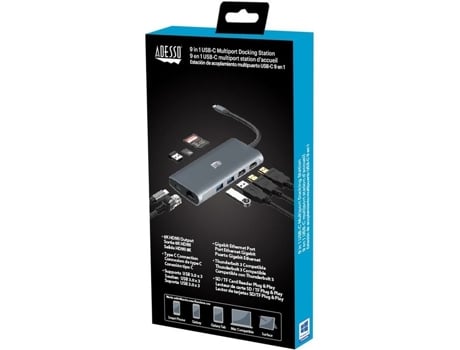 Estação host multiportas USB-C Adesso Auh 4040 9 em 1 (compatível com Taa)