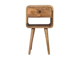 Mini Mesa De Cabeceira Curva Em Madeira Maciça, Cor De Carvalho, 1 Gaveta E Compartimento Aberto, Bege ARTISAN FURNITURE EST 1995 TM