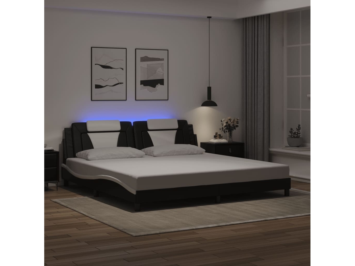 Vidaxl Estrutura De Cama Viana Com Led Sem Colchão 200x200 Cm Preto/branco