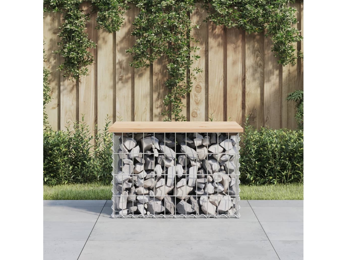 Vidaxl Banco De Jardim C/ Design Gabião 63x44x42 Cm Pinho Maciço