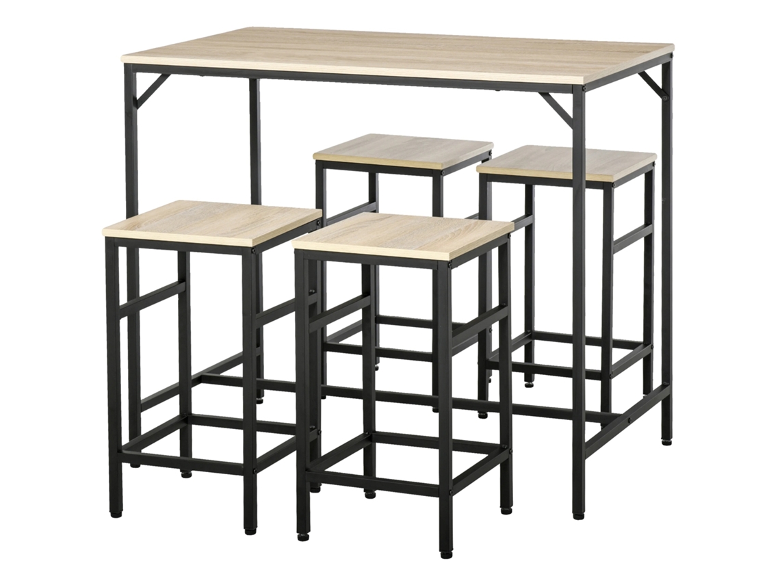 Conjunto De Mesa De Bar, Mdf E Metal, Dimensões Da Mesa 100x60x88 Cm, Dimensões Do Banquinho 32x32x57 Cm, Conjunto De 5 Peças, Pés Ajustáveis