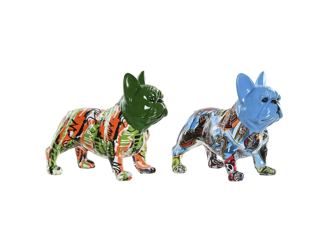 Figura Decorativa Home Esprit Azul Verde Multicolor Cão 12 X 25 X 21 Cm (2 Unidades)