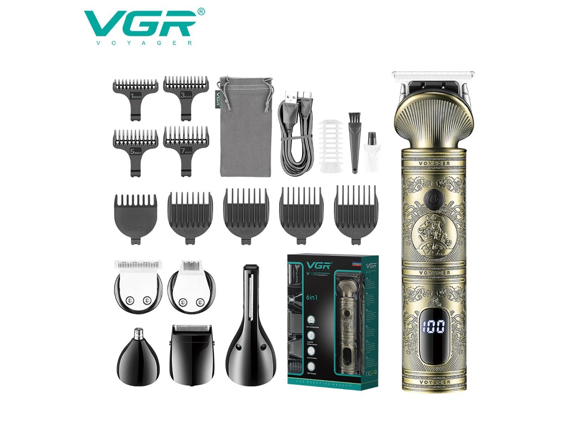Conjunto De Máquina De Cortar Cabelo Elétrica Multifuncional 6 Em 1 Com Visor Digital, Aparador De Pelos Do Nariz E Aparador De Costeletas.