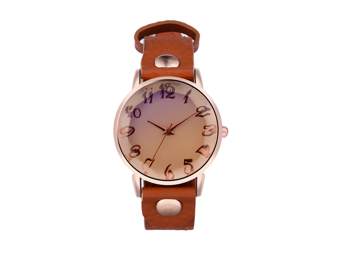 Relógio de Pulso Feminino de Quartzo com Mostrador Redondo Casual Elegante Café 8 Cores