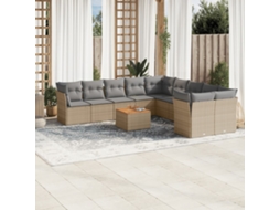 Vidaxl 11 Pcs Conj. Sofás Jardim C/ Almofadões Vime Pe Bege Misturado