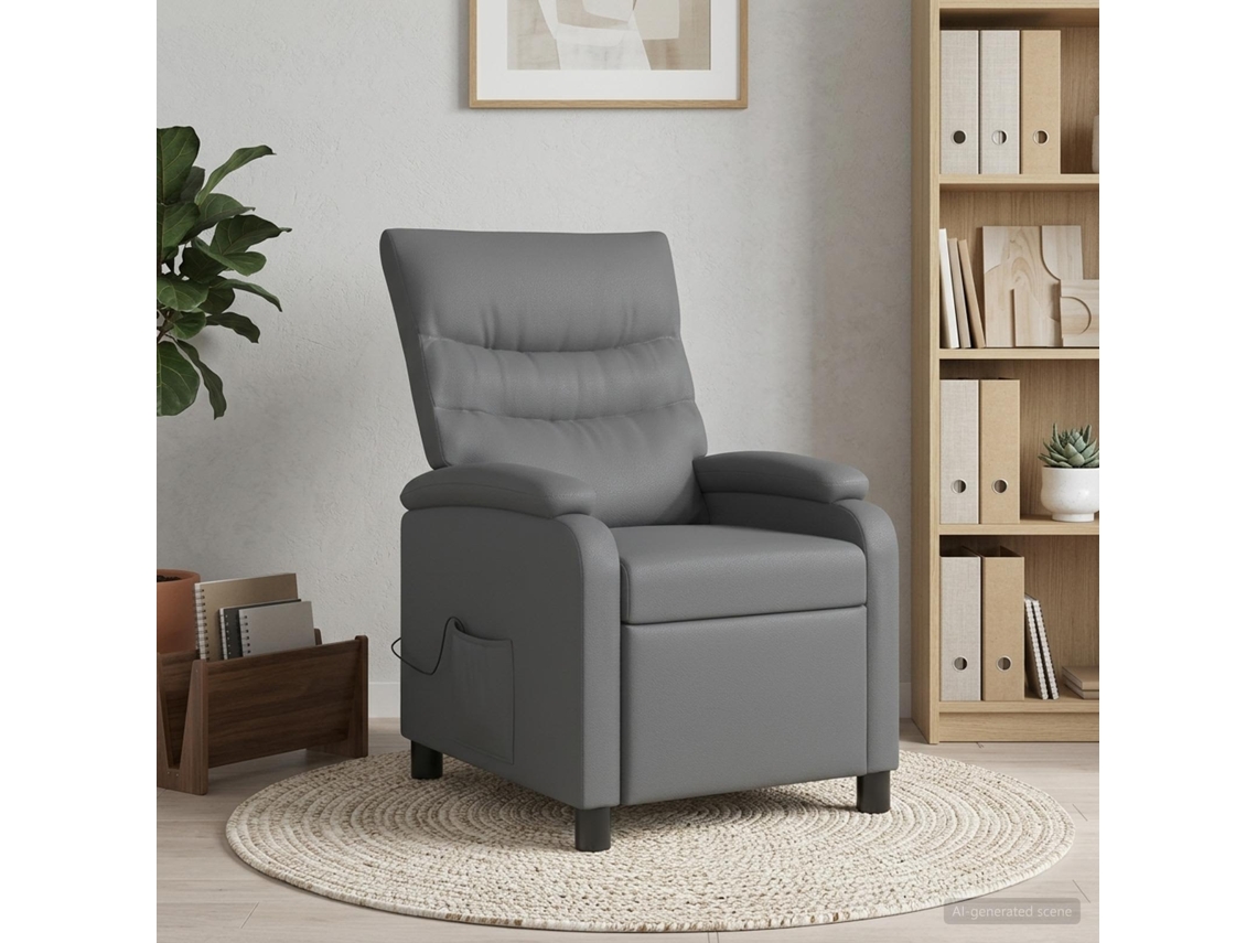 Vidaxl Recliner De Massagem Cinzento Couro Sintético