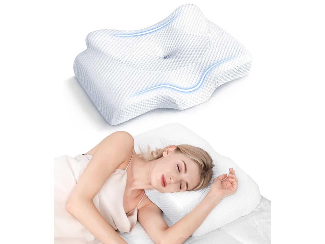 Almofada Cervical Osteo, Almofadas de Espuma Viscoelástica Inodora com Design Vazado, Almofada Ortopédica Ajustável para Cama Branco BESTVITE