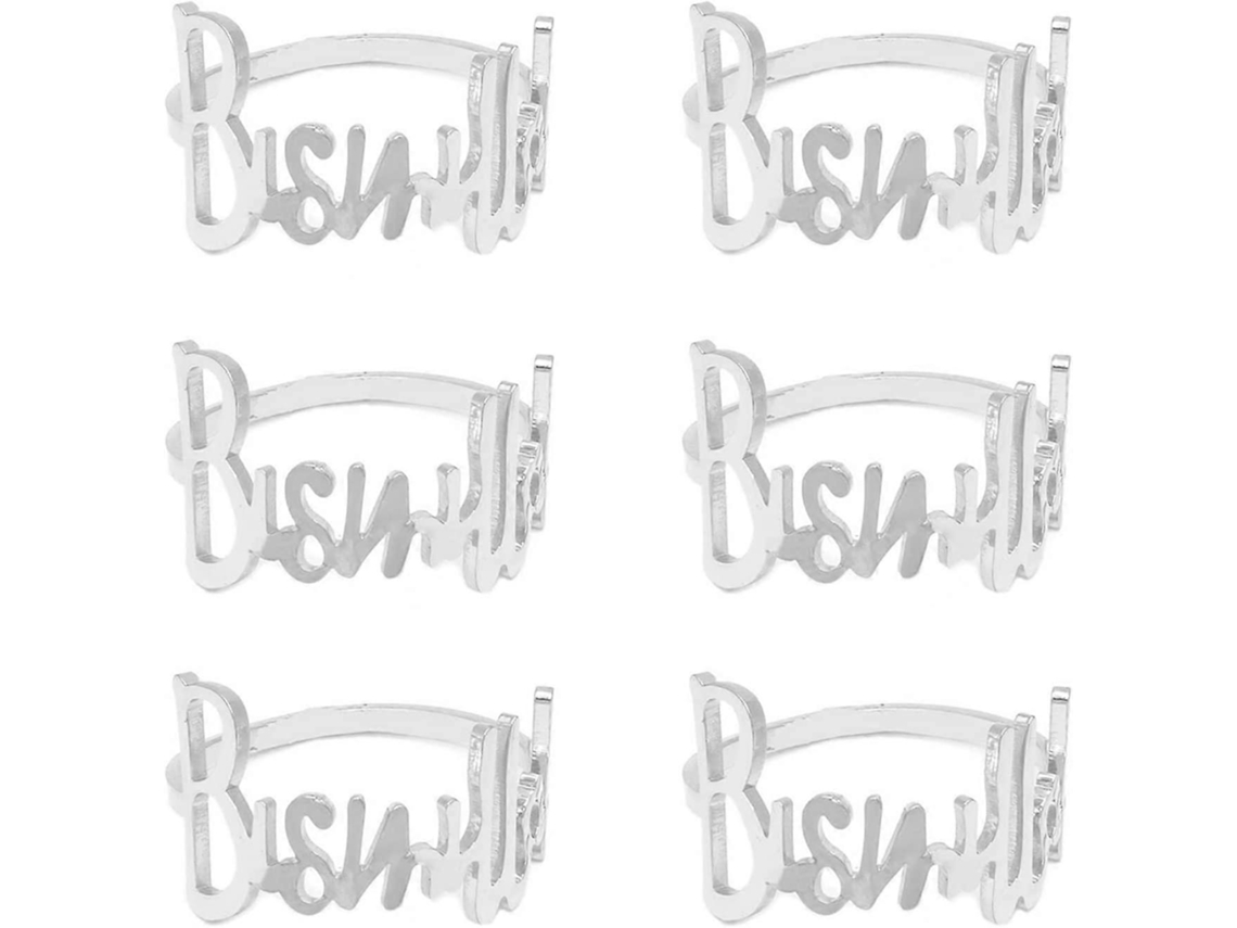Rebe anéis de Guardanapo 6 Peças Letra Bismillah Metal Prateado Decoração de Mesa para Casamento Festa Ramadã Banquete