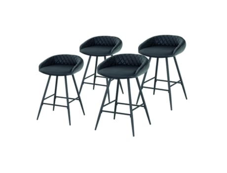 Conjunto 4 Bancos Bar Pollok Design Moderno, Estrutura Metal, Altura 62cm, Preto Premium Mog Casa