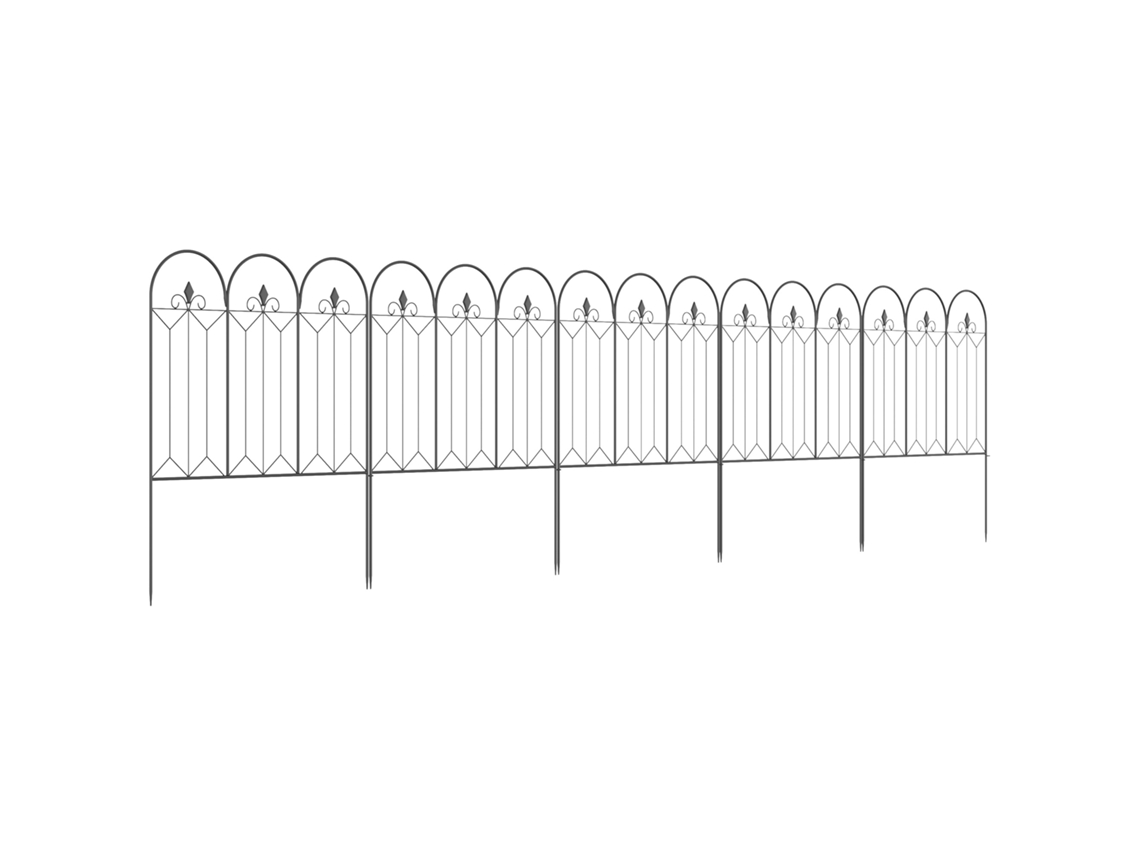 Cercas de Jardim PONTOCASA, 305x79,5 cm, Conjunto de 5, Metal Preto