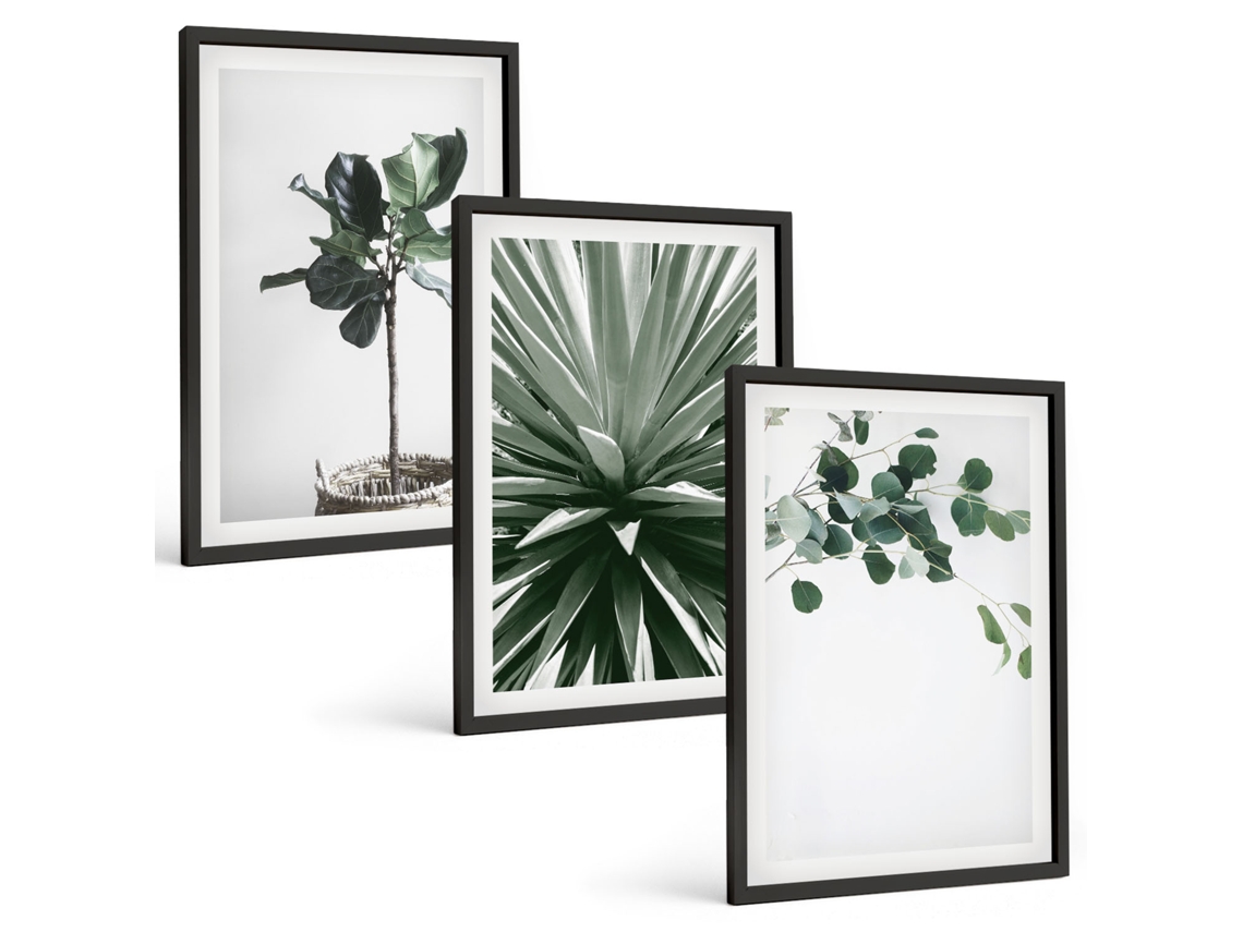 Conjunto De Pinturas Plantas Verdes, Minimalismo Espelharte (3 Peças 40x60 Cm)