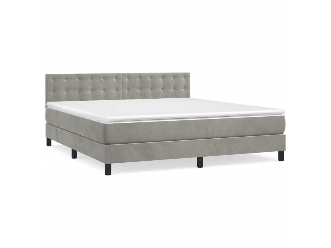 Conjunto 1 Cama Box Spring Vidaxl Cinzeto Veludo (203 X 160 X 88 Cm)