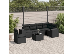 7 Pcs Conjunto De Sofás P/ Jardim C/ Almofadões Vime Pe Preto Dkd Home Decor