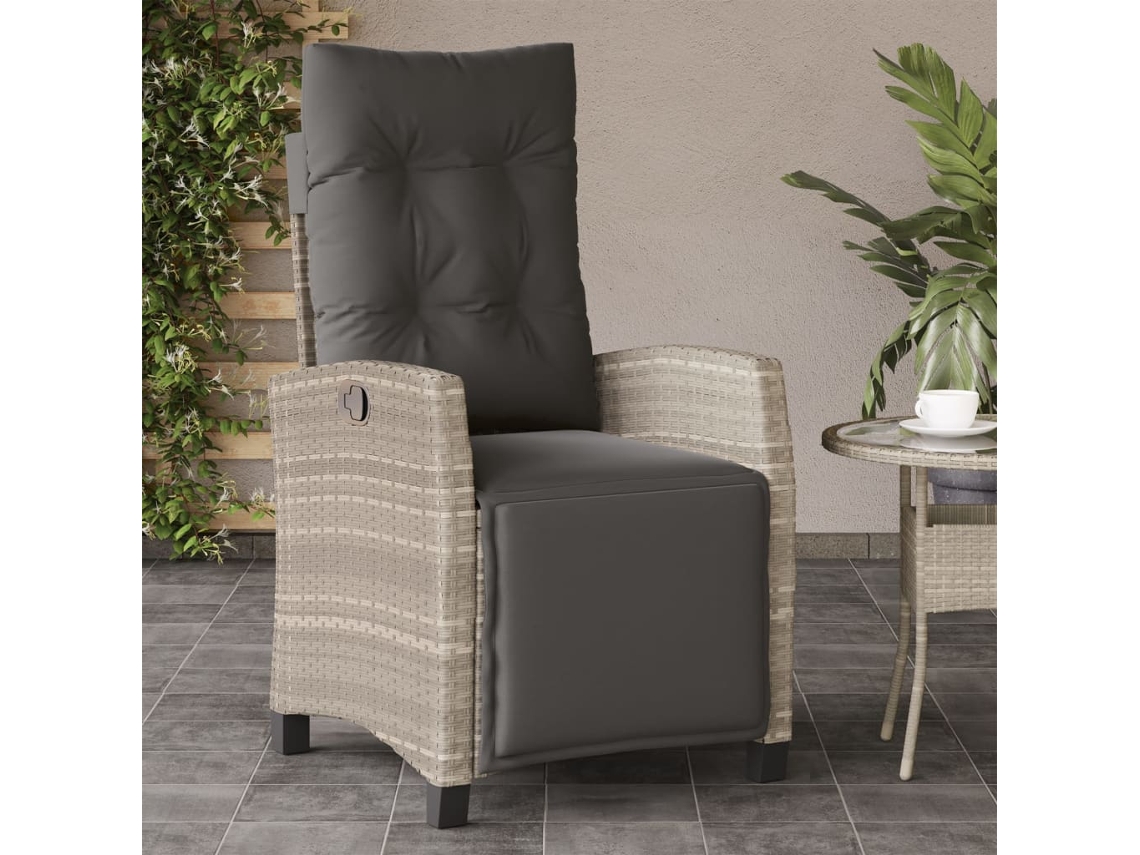 Cadeira Jardim Reclinável C/ Apoio Para Pés Vime Pe Cinza Claro Dkd Home Decor